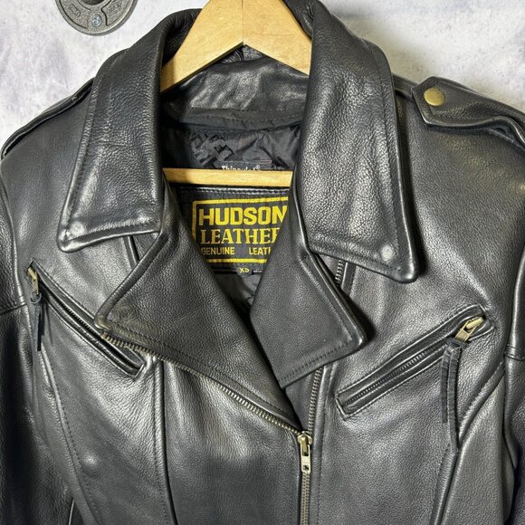 Vintage Hudson Leather Jacket Womens XS (RUNS BIG) 3M Thinsulate Biker Belted - Picture 3 of 16